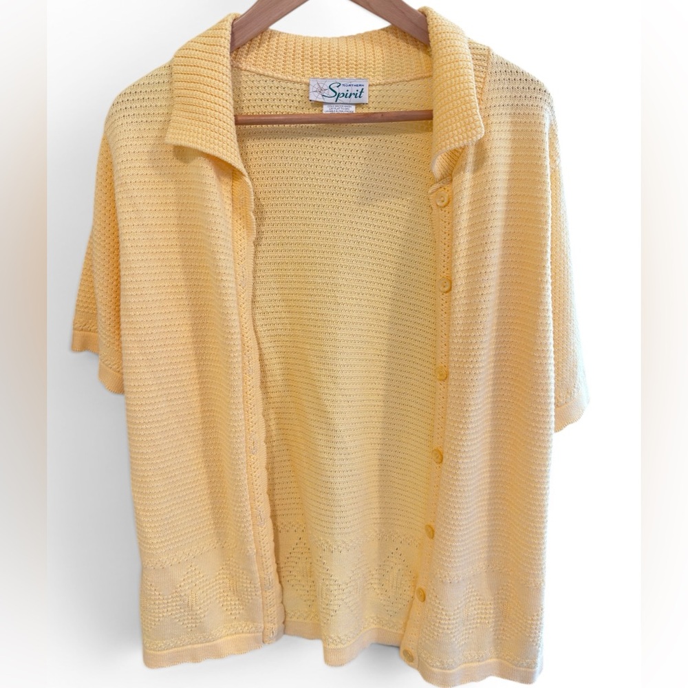 Northern Spirit Sunshine Yellow Waffle Knit Cardigan - Size Medium